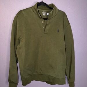 Polo Ralph Lauren Mens Olive Green Mock Neck Snap Pullover Sweatshirt Large
